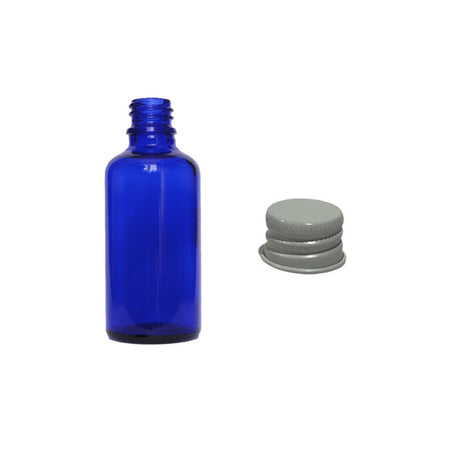 50ml Blue Glass Dropper Bottle with White Aluminium Cap