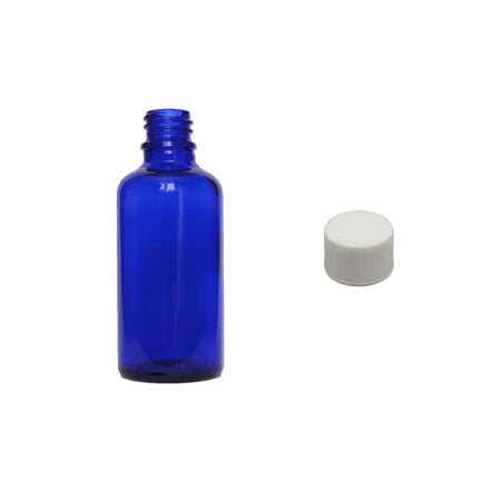 50ml Blue Glass Dropper Bottle with White PP Wadded Cap DIN 18mm
