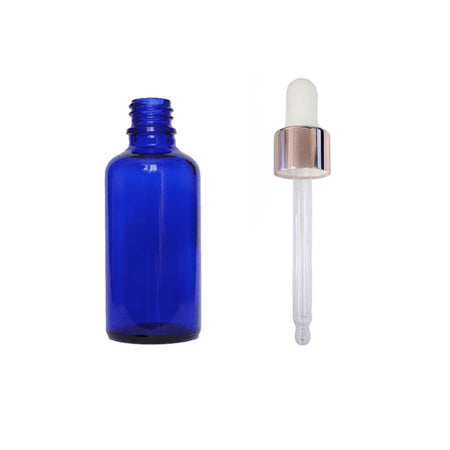 50ml Blue Glass Dropper Bottle with White & Rose Gold Dropper