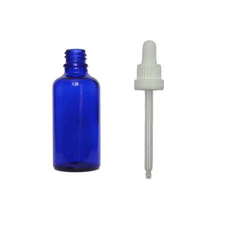 50ml Blue Glass Dropper Bottle with White Tamper Evident Dropper (Type III)