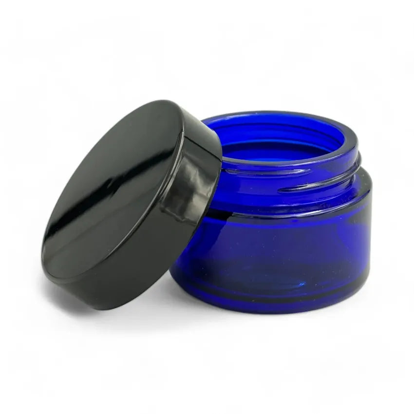 50ml Blue Glass Jar With Black ABS Lid - Pack of 15