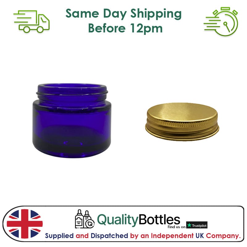 50ml Blue Glass Jar With Gold Aluminium Lid - Pack of 15