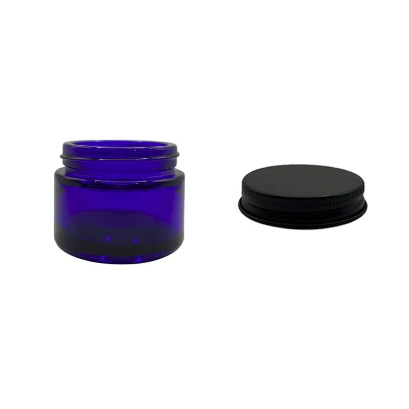 50ml Blue Glass Jar With Matte Black Aluminium Lid