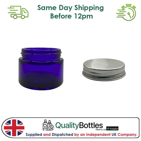 50ml Blue Glass Jar With Silver Aluminium Lid - Pack of 15
