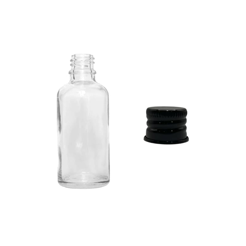 50ml Clear Glass Dropper Bottle with Black Anodised Aluminium Cap