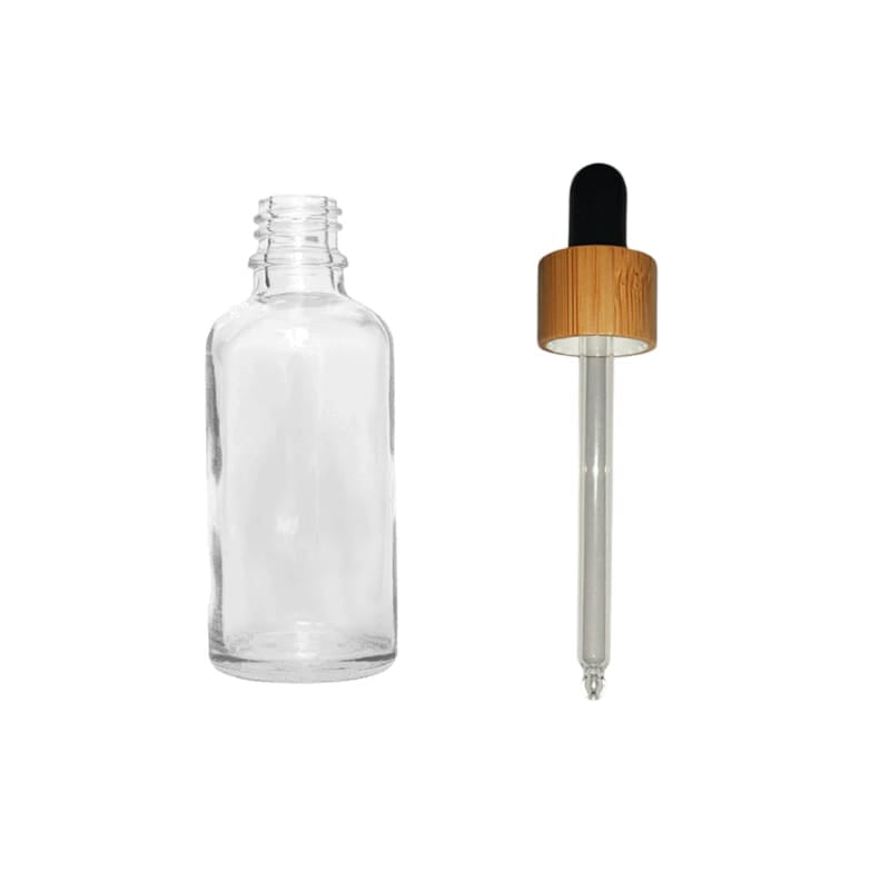 50ml Clear Glass Dropper Bottle with Black Bamboo Dropper