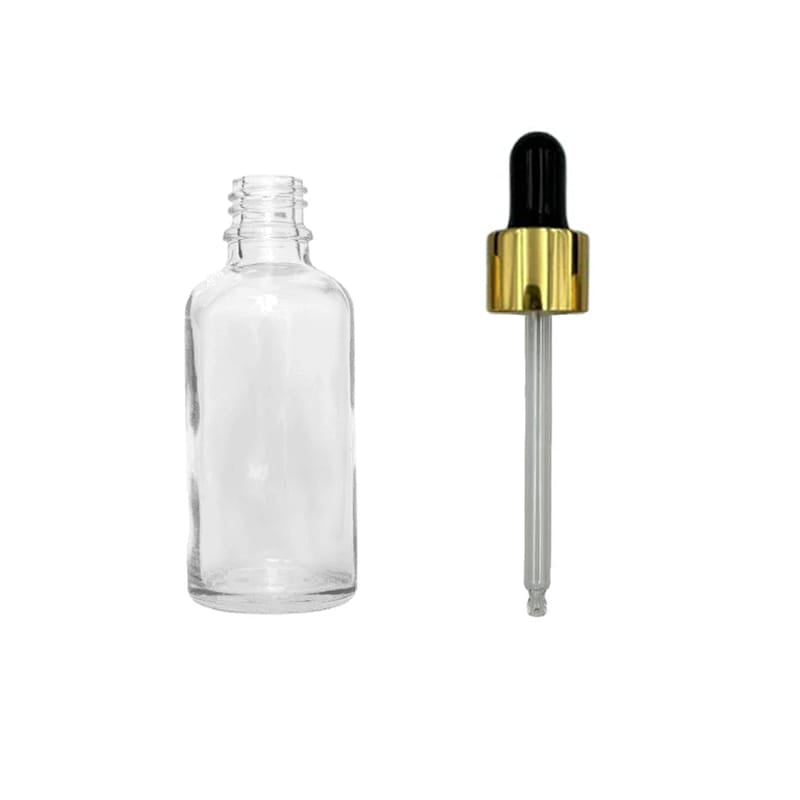 50ml Clear Glass Dropper Bottle with Black & Gold Dropper