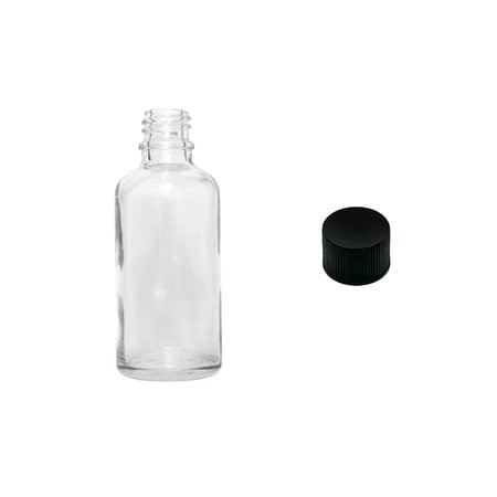 50ml Clear Glass Dropper Bottle with Black PP Wadded Cap DIN 18mm