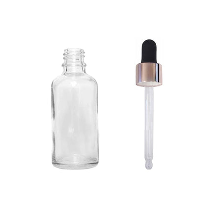 50ml Clear Glass Dropper Bottle with Black & Rose Gold Dropper
