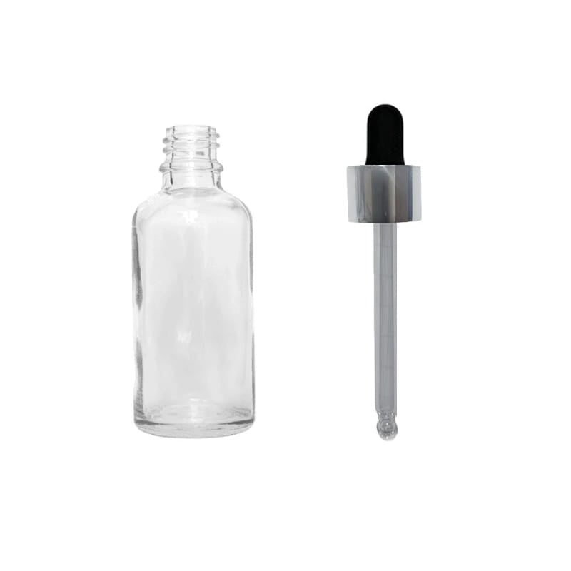 50ml Clear Glass Dropper Bottle with Black & Silver Dropper