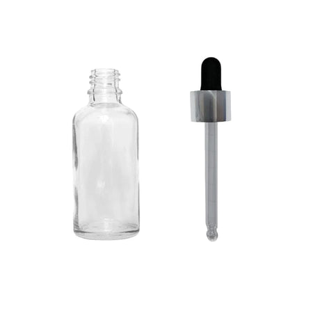 50ml Clear Glass Dropper Bottle with Black & Silver Dropper
