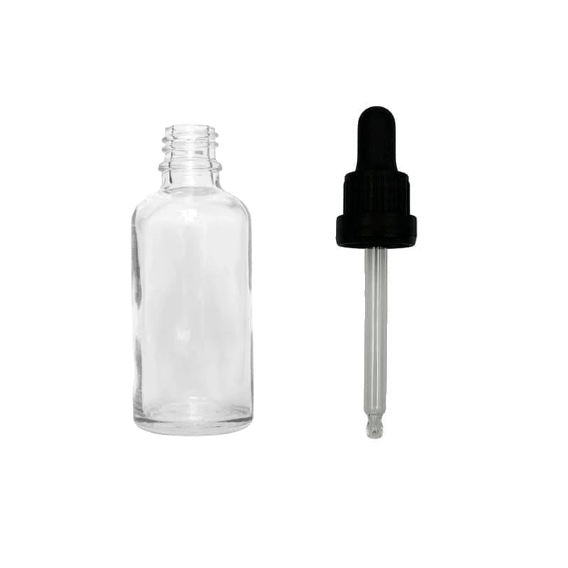 50ml Clear Glass Dropper Bottle with Black Tamper Evident Dropper (Type III)
