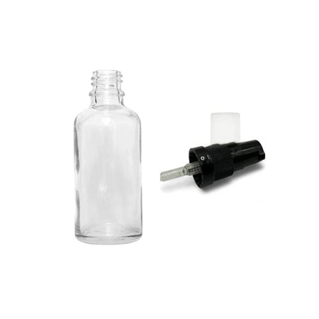 50ml Clear Glass Dropper Bottle with Black Tamper Evident Lotion Pump with Clear Over Cap (Type III)