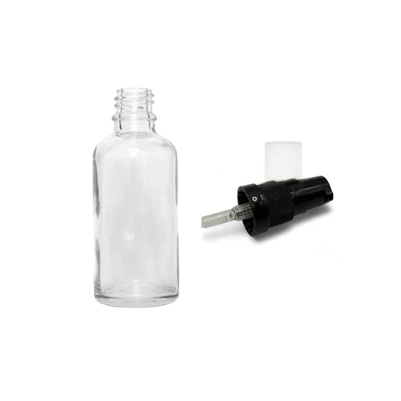 50ml Clear Glass Dropper Bottle with Black Tamper Evident Lotion Pump with Clear Over Cap (Type III)