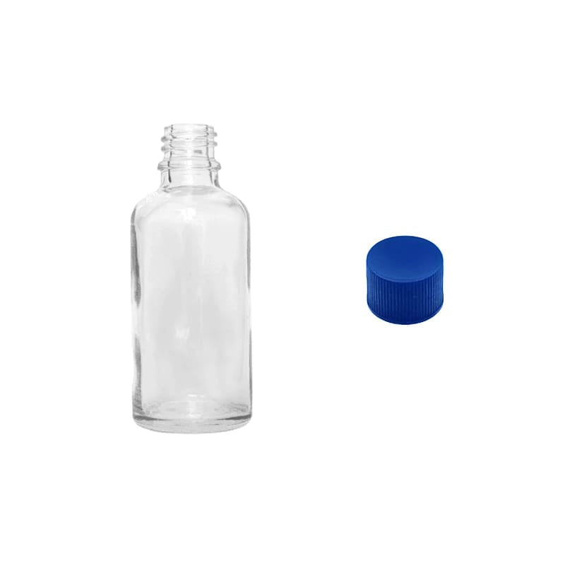 50ml Clear Glass Dropper Bottle with Blue PP Wadded Cap DIN 18mm
