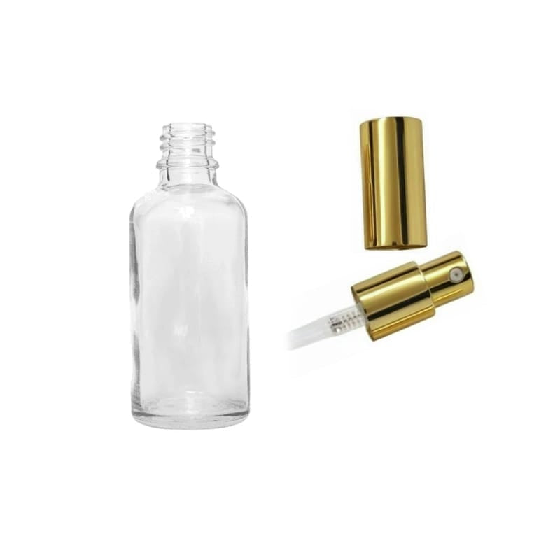 50ml Clear Glass Dropper Bottle with Gold Lotion Pump with Gold Over Cap