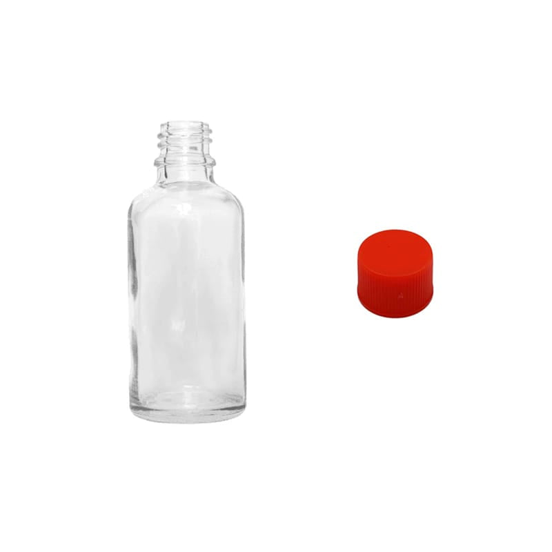 50ml Clear Glass Dropper Bottle with Red PP Wadded Cap DIN 18mm