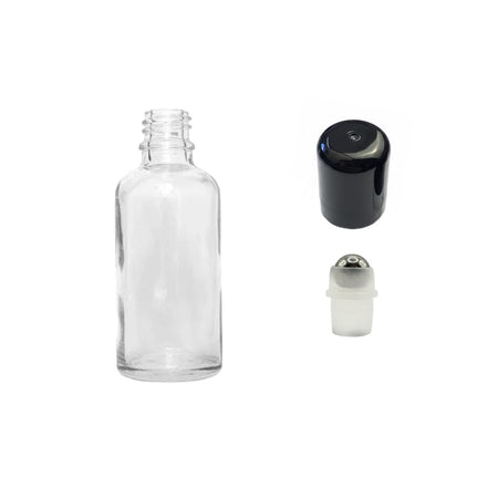 50ml Clear Glass Dropper Bottle with Stainless Steel Roller Ball with Plastic Black Cap