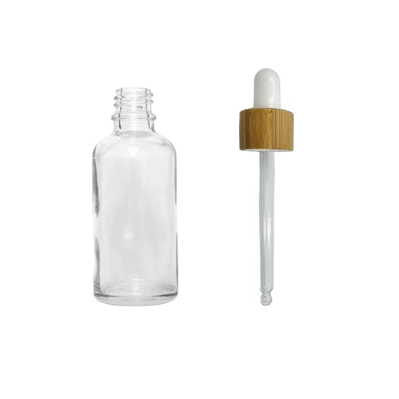 50ml Clear Glass Dropper Bottle with White Bamboo Dropper