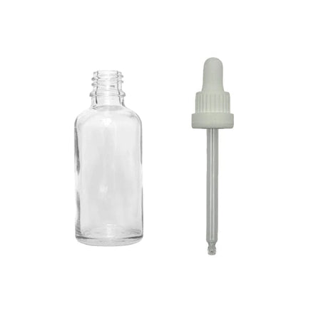 50ml Clear Glass Dropper Bottle with White Tamper Evident Dropper (Type III)