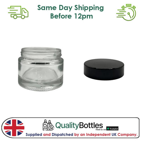 50ml Clear Glass Jar With Black ABS Lid - Pack of 15