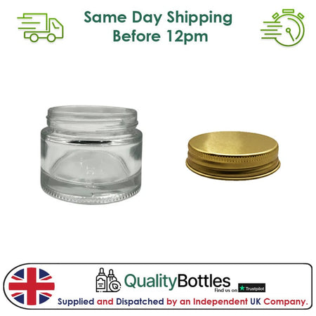 50ml Clear Glass Jar With Gold Aluminium Lid - Pack of 15