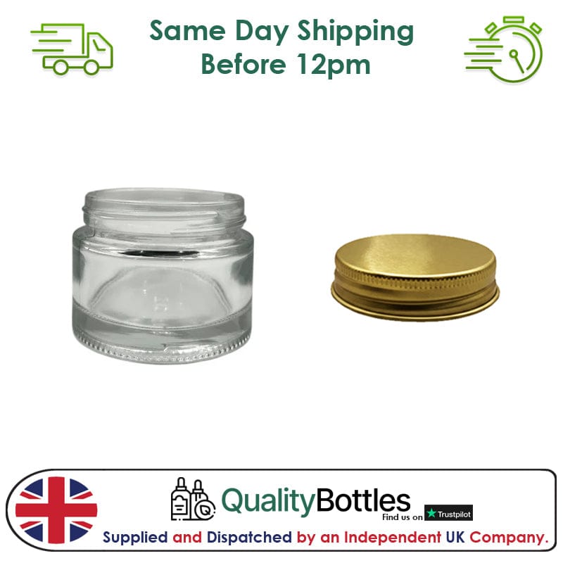 50ml Clear Glass Jar With Gold Aluminium Lid - Pack of 15