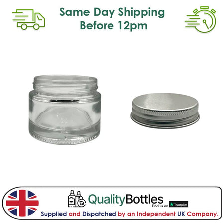 50ml Clear Glass Jar With Silver Aluminium Lid - Pack of 15