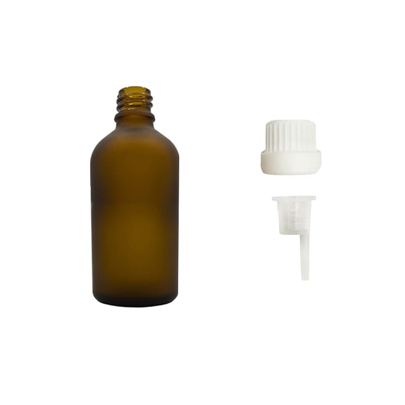 50ml Frosted Amber Glass Dropper Bottle with 0.6mm Dripper Insert and Tamper Evident White Cap (Type III)