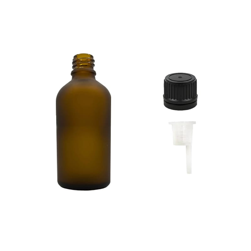 50ml Frosted Amber Glass Dropper Bottle with 1.0mm Dripper Insert and Tamper Evident Black Cap (Type II)