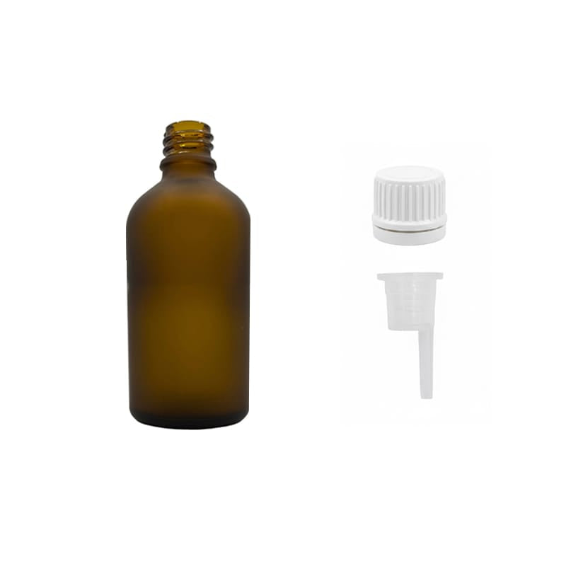 50ml Frosted Amber Glass Dropper Bottle with 1.5mm Dripper Insert and Tamper Evident White Cap (Type II)