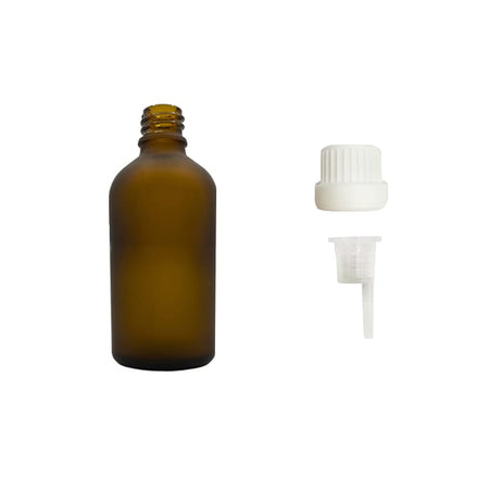 50ml Frosted Amber Glass Dropper Bottle with 1.5mm Dripper Insert and Tamper Evident White Cap (Type III)