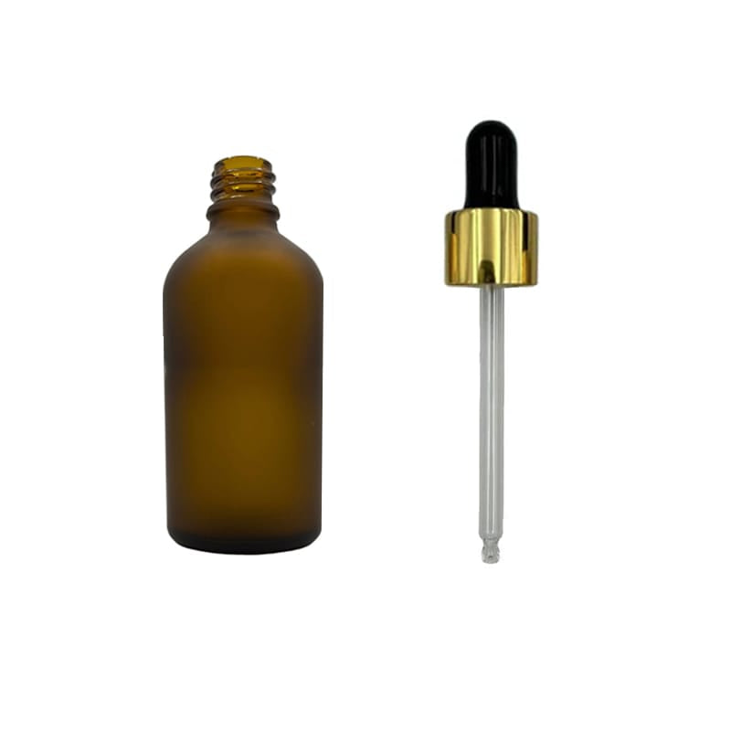 50ml Frosted Amber Glass Dropper Bottle with Black & Gold Dropper