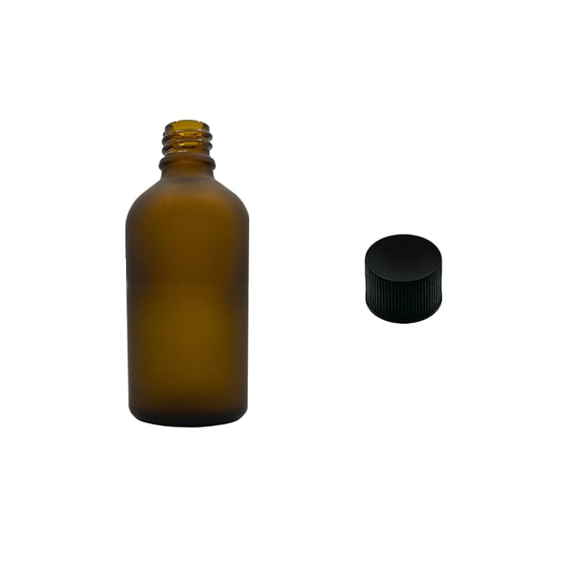 50ml Frosted Amber Glass Dropper Bottle with Black PP Wadded Cap DIN 18mm