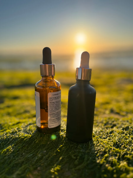 50ml Frosted Amber Glass Dropper Bottle with Black & Rose Gold Dropper