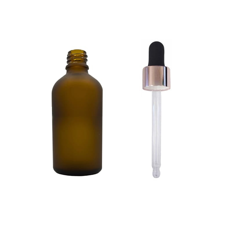 50ml Frosted Amber Glass Dropper Bottle with Black & Rose Gold Dropper