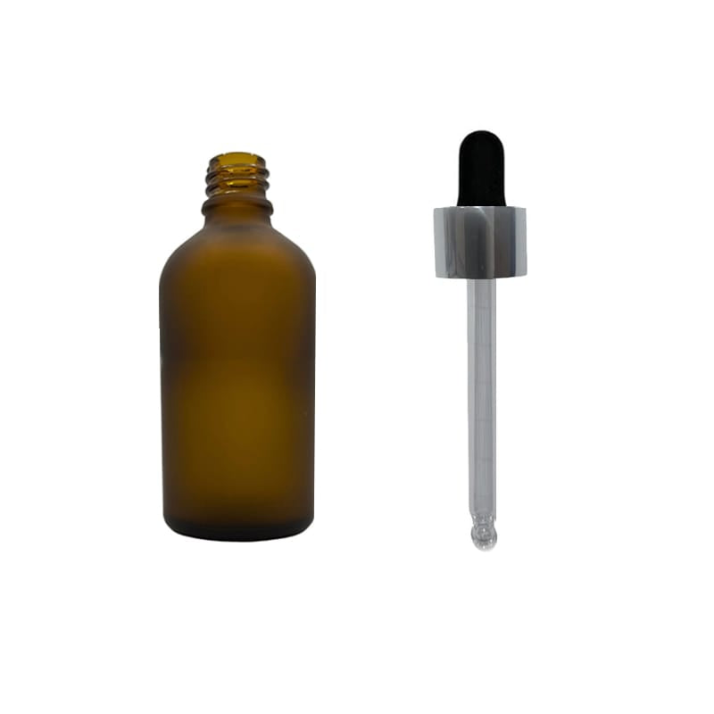 50ml Frosted Amber Glass Dropper Bottle with Black & Silver Dropper