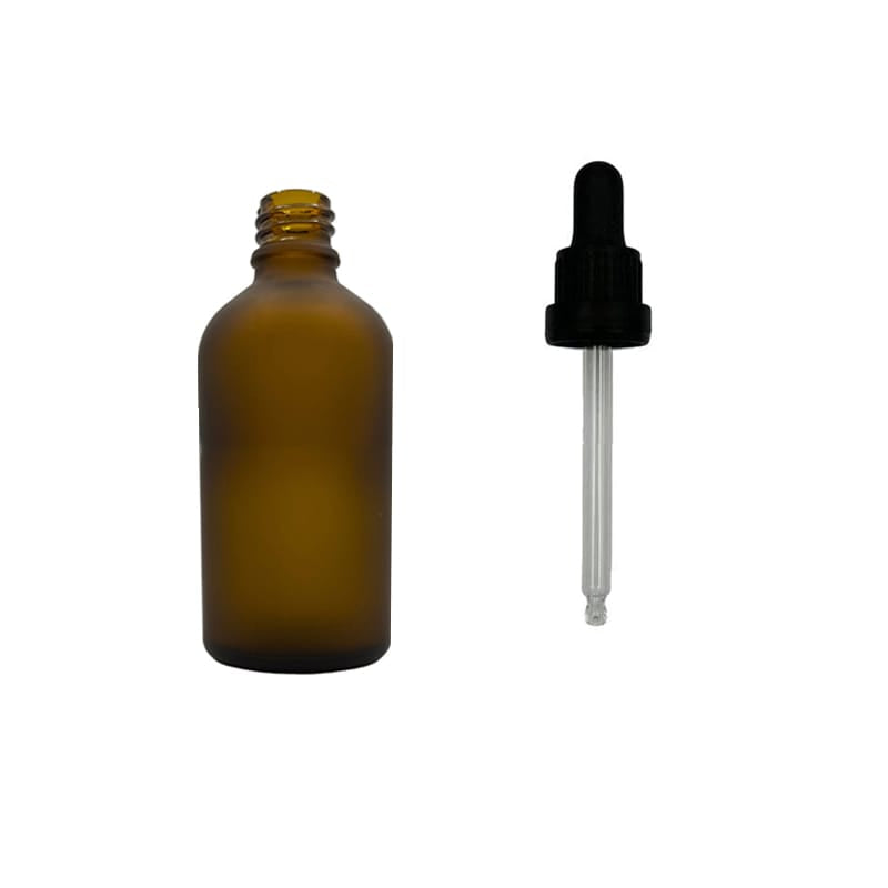 50ml Frosted Amber Glass Dropper Bottle with Black Tamper Evident Dropper (Type III)