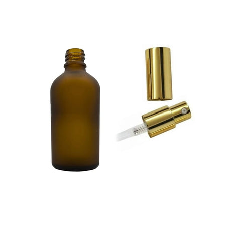50ml Frosted Amber Glass Dropper Bottle with Gold Lotion Pump with Gold Over Cap