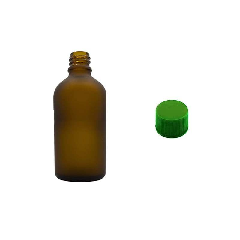 50ml Frosted Amber Glass Dropper Bottle with Green PP Wadded Cap DIN 18mm