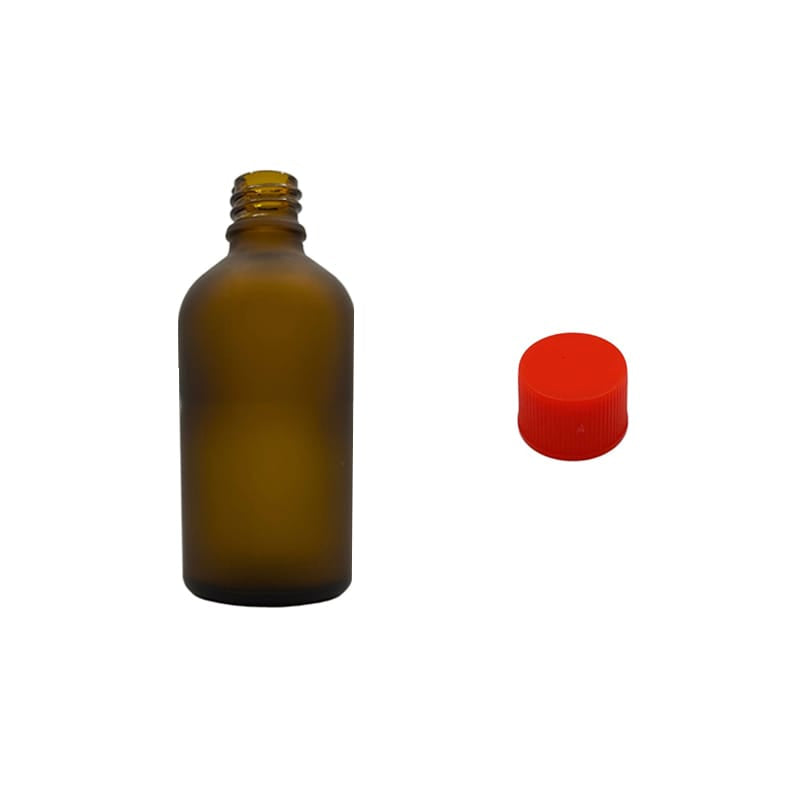 50ml Frosted Amber Glass Dropper Bottle with Red PP Wadded Cap DIN 18mm