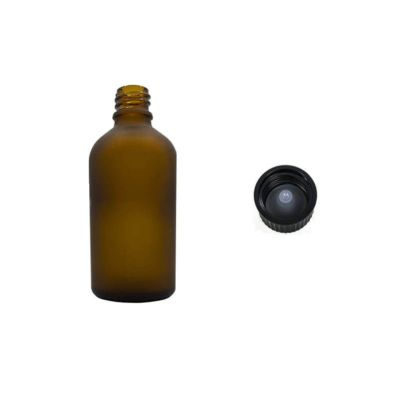 50ml Frosted Amber Glass Dropper Bottle with Urea Black Cap with Polycone Insert DIN 18mm