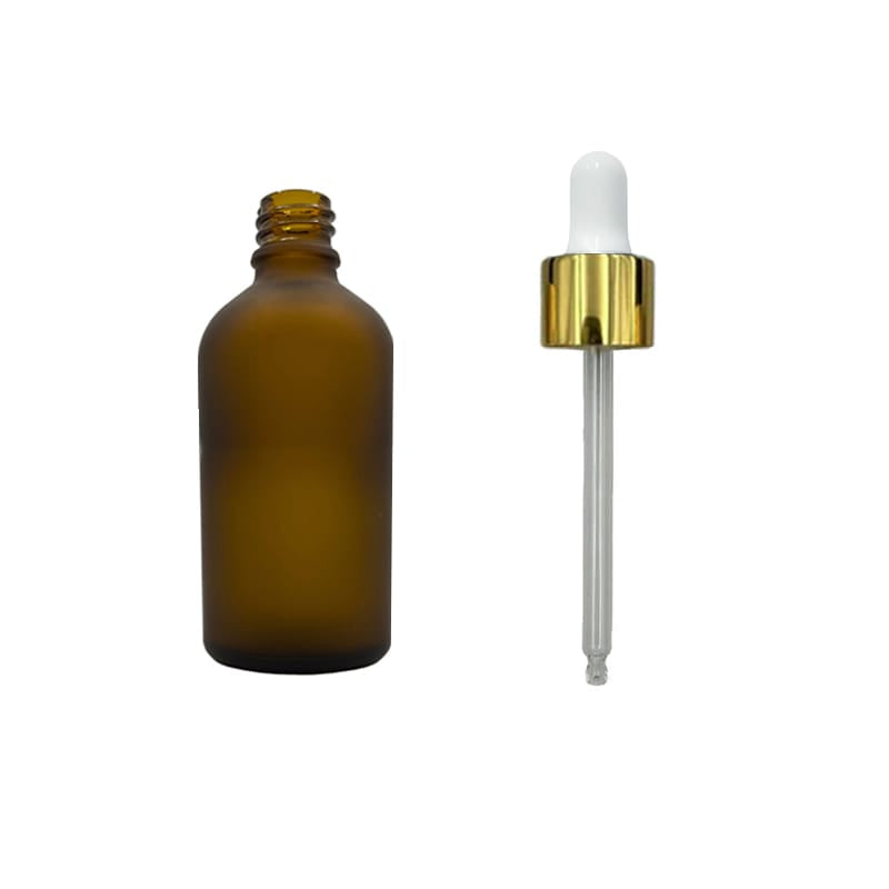 50ml Frosted Amber Glass Dropper Bottle with White & Gold Dropper
