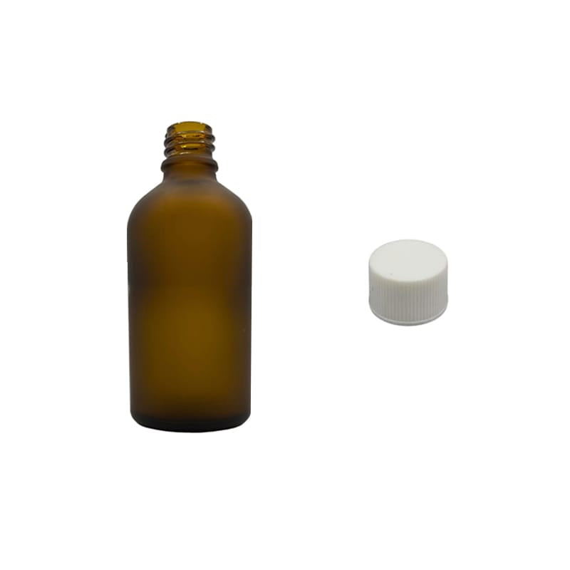 50ml Frosted Amber Glass Dropper Bottle with White PP Wadded Cap DIN 18mm