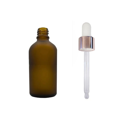 50ml Frosted Amber Glass Dropper Bottle with White & Rose Gold Dropper