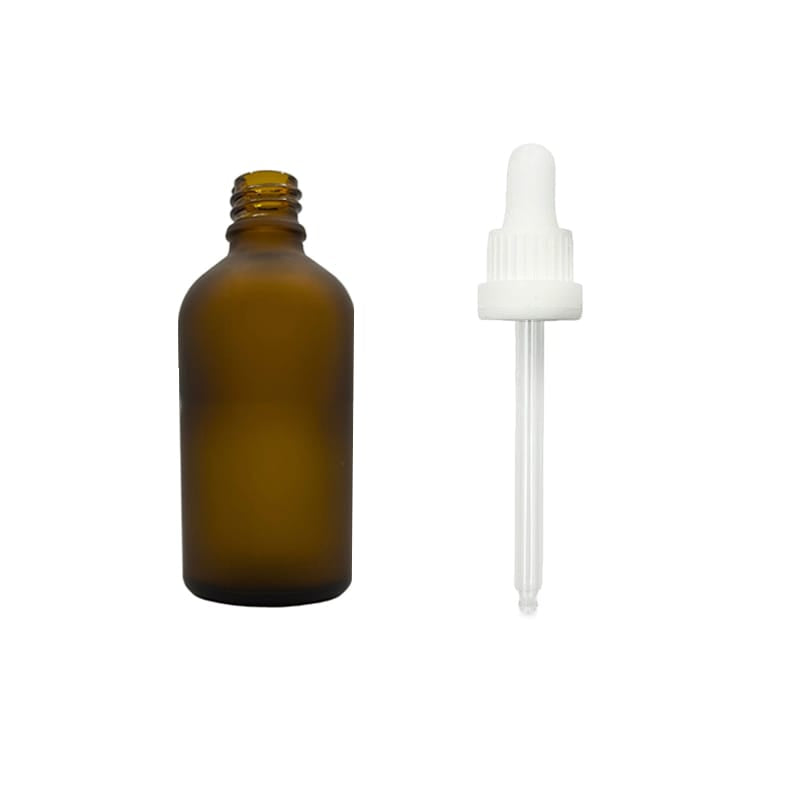 50ml Frosted Amber Glass Dropper Bottle with White Tamper Evident Dropper (Type III)