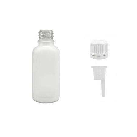 50ml Frosted Clear Glass Dropper Bottle with 0.6mm Dripper Insert and Tamper Evident White Cap (Type II)