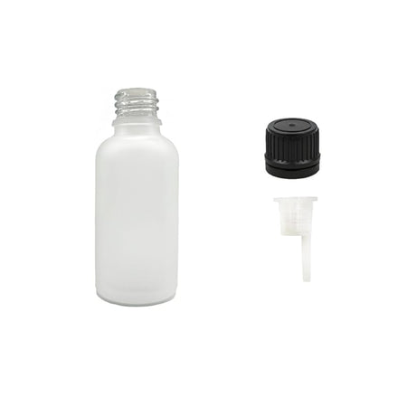 50ml Frosted Clear Glass Dropper Bottle with 1.0mm Dripper Insert and Tamper Evident Black Cap (Type II)