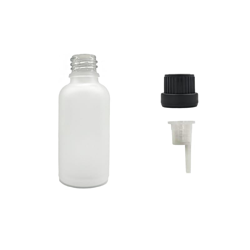 50ml Frosted Clear Glass Dropper Bottle with 1.0mm Dripper Insert and Tamper Evident Black Cap (Type III)