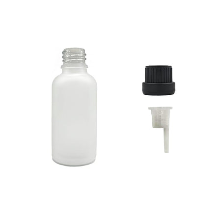 50ml Frosted Clear Glass Dropper Bottle with 1.0mm Dripper Insert and Tamper Evident Black Cap (Type III)